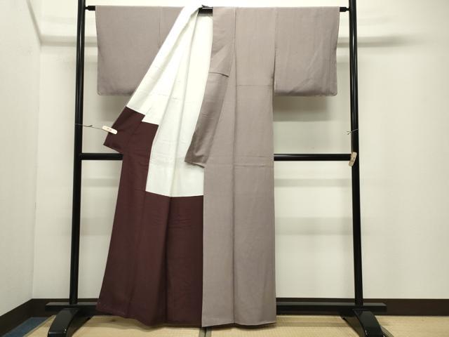 平和屋着物●小紋師 宍戸陵 江戸小紋 万筋 紫鳶色×白色 正絹 逸品 未使用 CABK2126gh