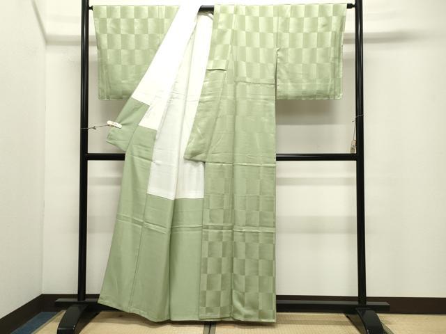 平和屋着物●上質な色無地 市松地紋 抹茶色 正絹 逸品 未使用 CABK2128gh