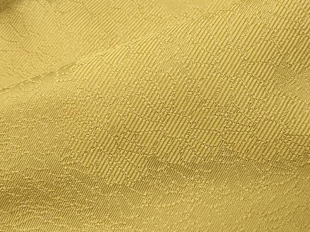 平和屋着物●上質なお召 色無地 舞花地紋 芥子色 正絹 逸品 CABK2132gh