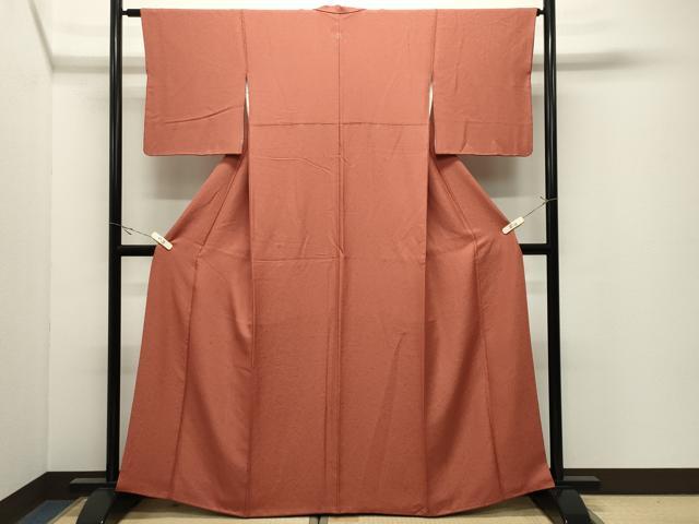 平和屋着物●上質な色無地 花唐草地紋 柿色 正絹 逸品 CABK2144gh
