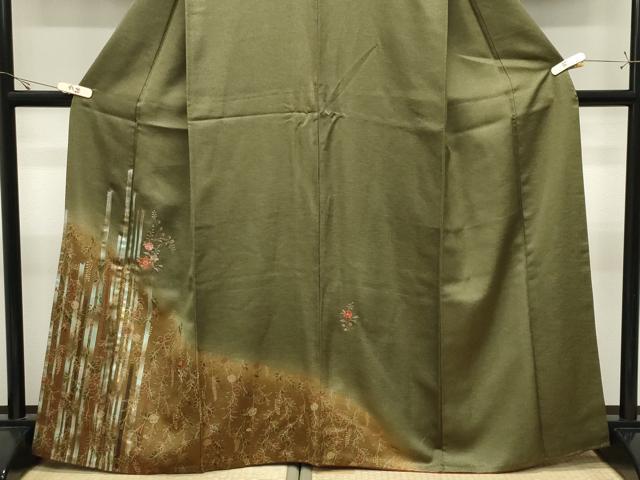 平和屋着物●訪問着 刺繍 花唐草文 暈し染め 金銀彩 正絹 逸品 CABK2153gh