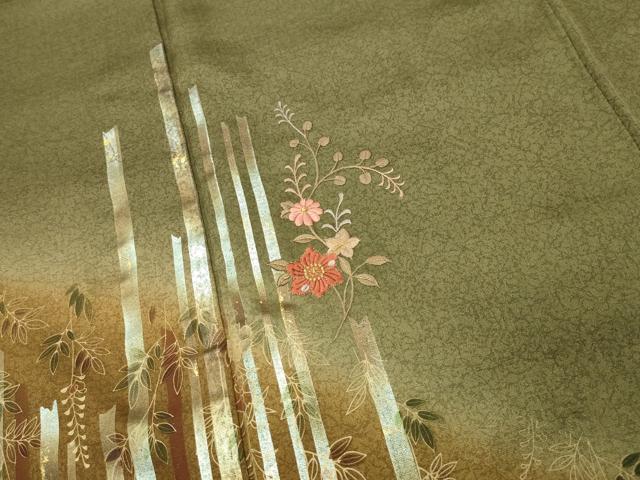 平和屋着物●訪問着 刺繍 花唐草文 暈し染め 金銀彩 正絹 逸品 CABK2153gh