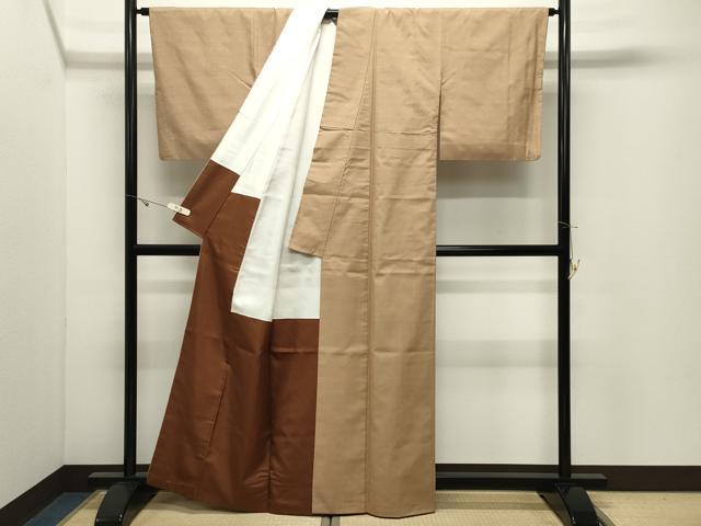 平和屋着物●結城紬 色無地 飴色 正絹 逸品 CABK2155gh