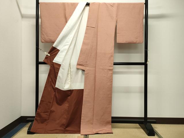 平和屋着物●上質な紬 色無地 一斤染色 ロング丈 正絹 逸品 CABK2164gh