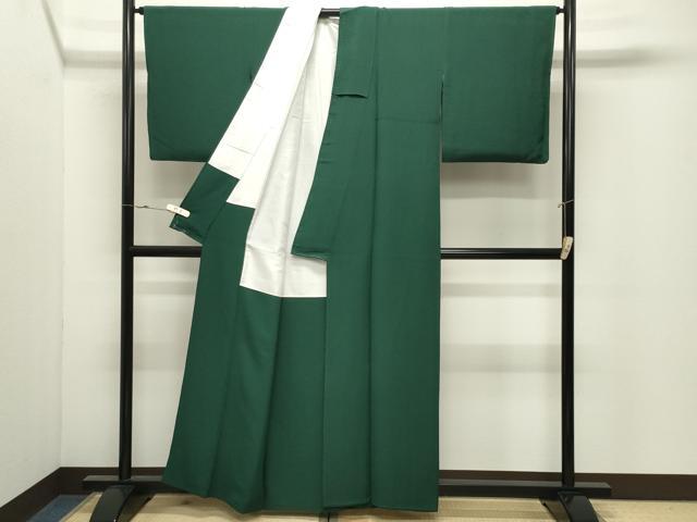 平和屋着物●上質な色無地 千歳緑色 正絹 逸品 CABK2165gh