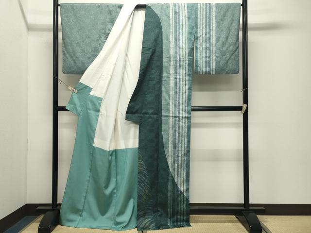 平和屋着物●訪問着 紬地 縞 正絹 逸品 CABK2171gh