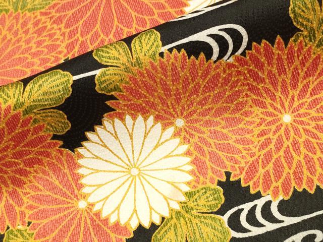 平和屋着物●訪問着 菊文 黒地 正絹 逸品 CABK2172gh