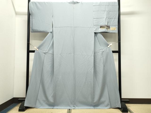 平和屋着物●上質な色無地 草木染 千草鼠色 反端付き ロング丈 正絹 逸品 未使用 CABK2180gh