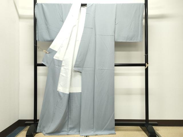 平和屋着物●上質な色無地 草木染 千草鼠色 反端付き ロング丈 正絹 逸品 未使用 CABK2180gh
