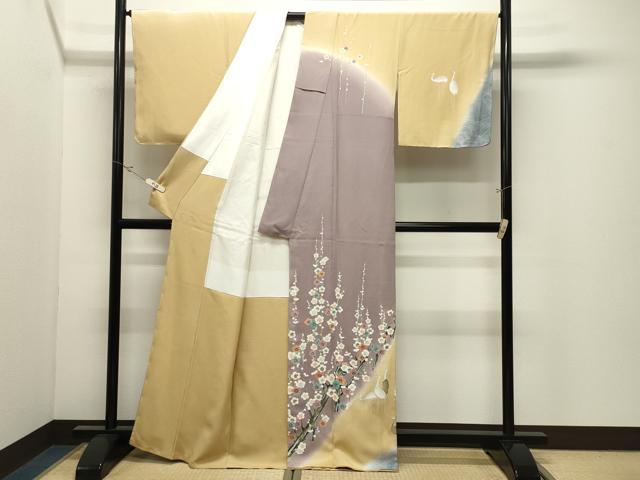 平和屋着物●訪問着 作家物 群鶴枝梅文 暈し染め 金彩 反端付き 正絹 逸品 CABK2184gh
