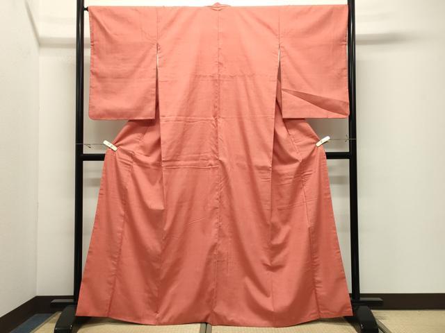平和屋着物●結城紬 色無地 鉛丹色 正絹 逸品 CABK2190gh