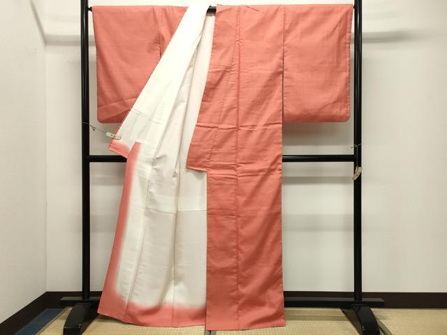 平和屋着物●結城紬 色無地 鉛丹色 正絹 逸品 CABK2190gh