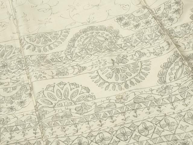 平和屋着物●訪問着 紬地 手描き 花唐草文 正絹 逸品 CABK2232gh
