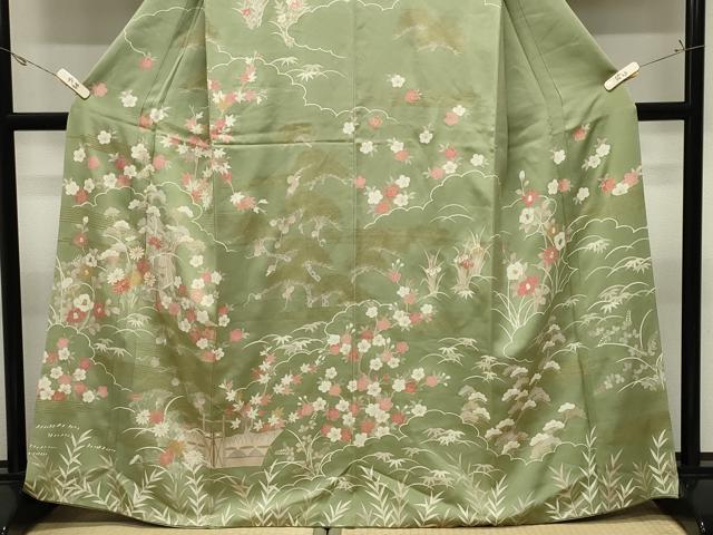 平和屋着物●訪問着 駒刺繍 御所車花文 金彩 正絹 逸品 CABK2233gh