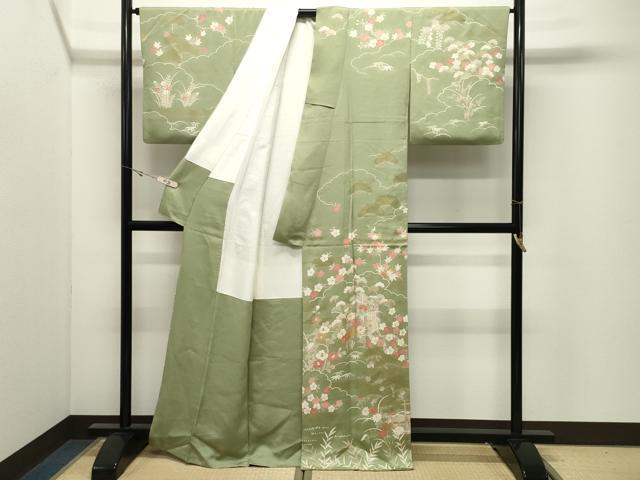 平和屋着物●訪問着 駒刺繍 御所車花文 金彩 正絹 逸品 CABK2233gh