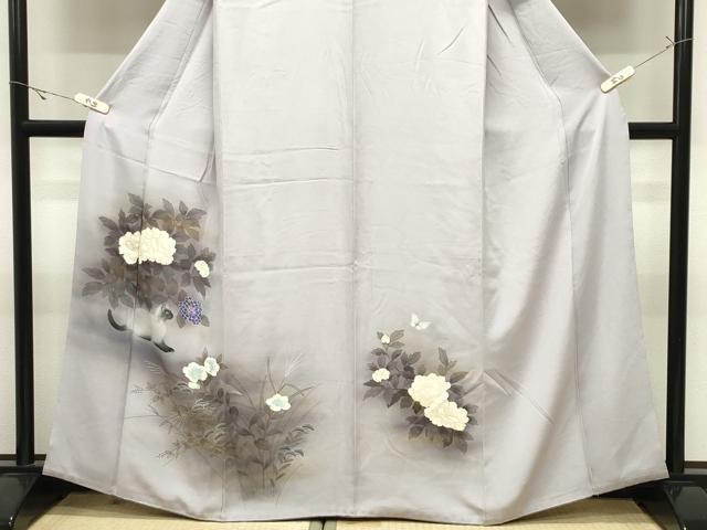 平和屋着物●訪問着 手描き 猫 牡丹花文 暈し染め 金彩 正絹 逸品 CABK2234gh
