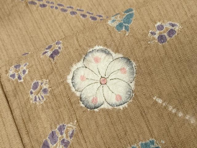 平和屋着物●上質な小紋 紬地 絞り 舞花文 正絹 逸品 CABK2248gh