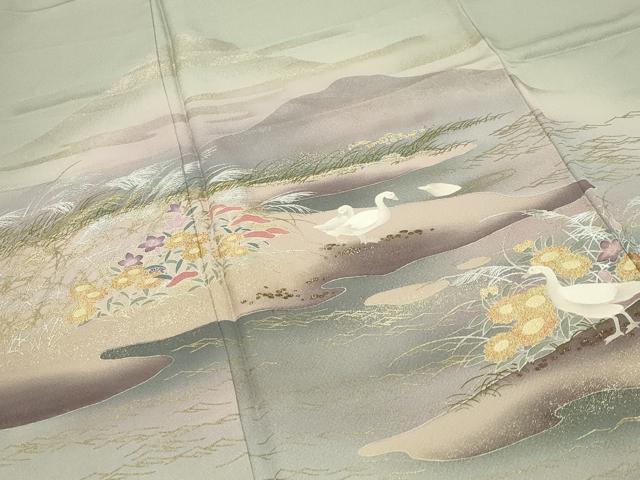 平和屋着物●訪問着 花鳥文 暈し染め 金銀彩 正絹 逸品 CABK2256gh