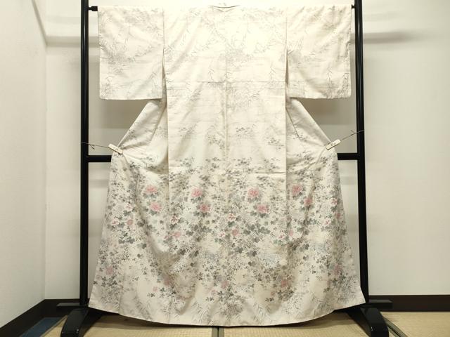平和屋着物●訪問着 紬地 手描き 草木文 金彩 正絹 逸品 CABK2257gh