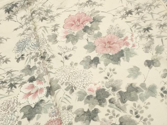 平和屋着物●訪問着 紬地 手描き 草木文 金彩 正絹 逸品 CABK2257gh