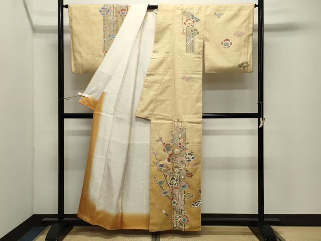 平和屋着物●訪問着 紬地 作家物 刺繍 槍梅文 暈し染め 金彩 正絹 逸品 CABK2260gh