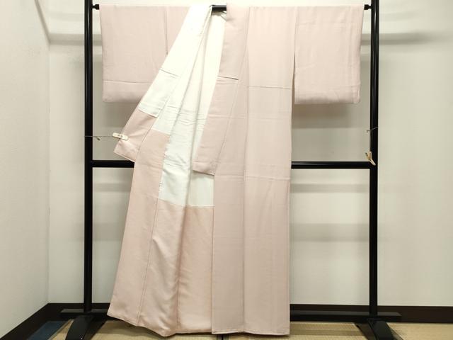平和屋着物●江戸小紋 京友禅 万筋 退紅色×象牙色 反端付き 正絹 逸品 CABK2265gh