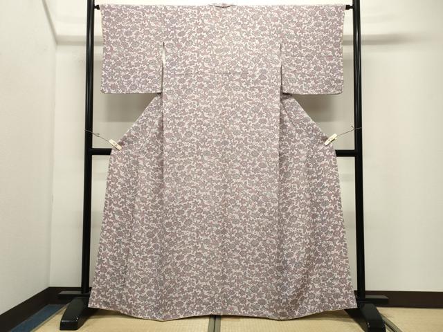 平和屋着物●上質な小紋 型染め 花蝶文 鬼しぼ縮緬 正絹 逸品 CABK2267gh