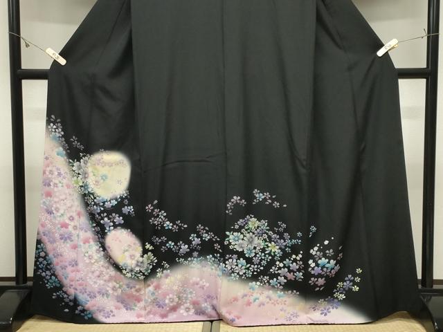 平和屋着物●豪華黒留袖 刺繍 舞花文 暈し染め 金彩 正絹 逸品 CABK2274gh