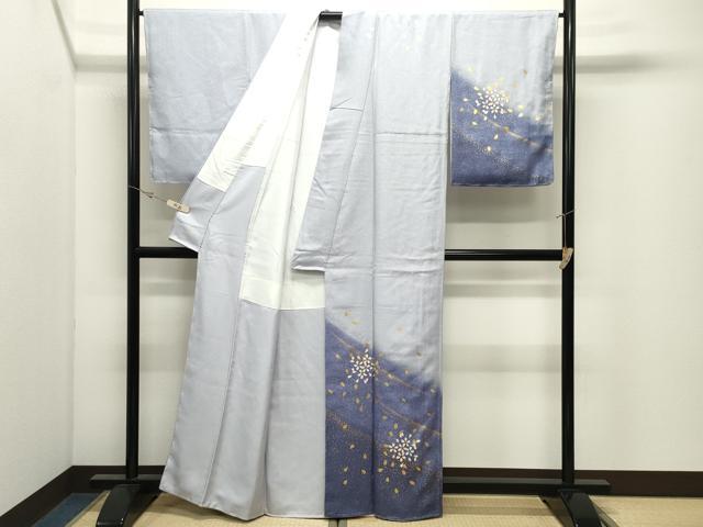 平和屋着物●訪問着 作家物 舞桜文 暈し染め 金彩 銀通し地 正絹 逸品 未使用 CABK2293gh