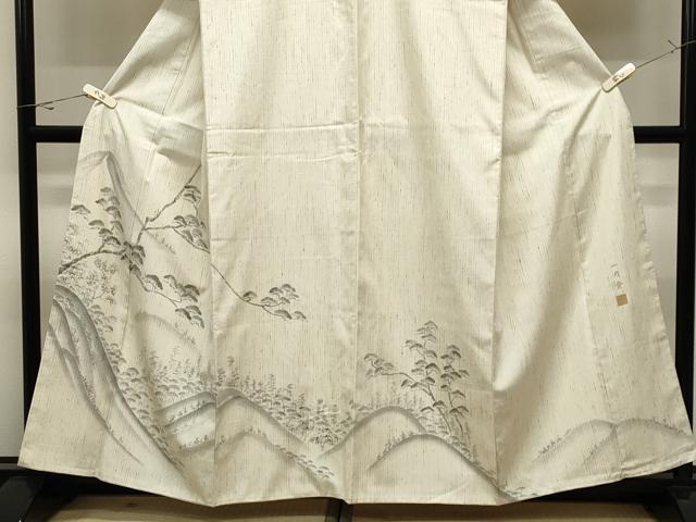 平和屋着物●西陣 京都友禅作家集団 名門 倉染匠 一乃倉 訪問着 紬地 手描き 遠山風景文 正絹 逸品 CABK2295gh