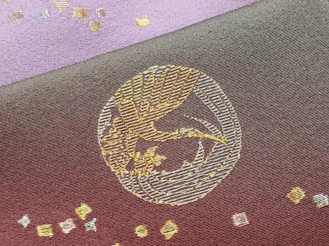 平和屋着物●訪問着 刺繍 飛鶴文 暈し染め 黒地 金糸 正絹 逸品 CABK2303gh