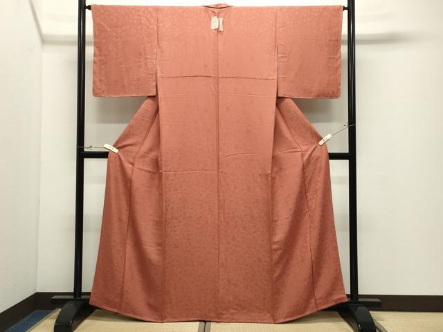 平和屋着物●上質な色無地 花唐草地紋 鉛丹色 正絹 逸品 未使用 CABK2306gh