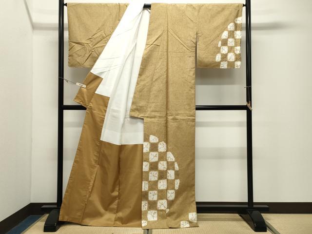 平和屋着物●石川県指定無形文化財 牛首紬 白山工房 手織り 訪問着 絞り 市松花文 証紙付き 正絹 逸品 CABK2315gh