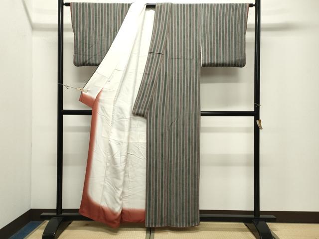 平和屋着物●上質な小紋 縞 鬼しぼ縮緬 正絹 逸品 CABK2321gh