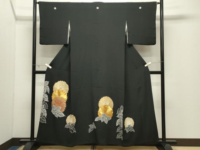 平和屋着物●豪華黒留袖 駒刺繍 菊文 金彩 正絹 逸品 CABK2332gh