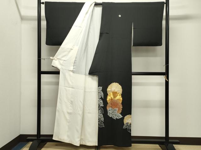 平和屋着物●豪華黒留袖 駒刺繍 菊文 金彩 正絹 逸品 CABK2332gh