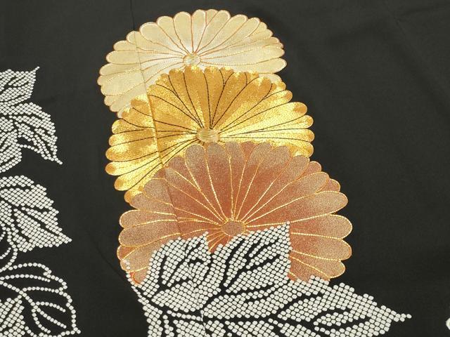 平和屋着物●豪華黒留袖 駒刺繍 菊文 金彩 正絹 逸品 CABK2332gh