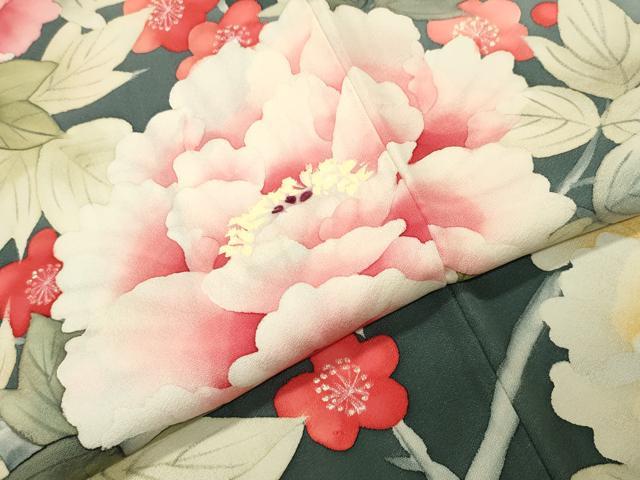 平和屋着物●豪華振袖 手描き 牡丹梅文 暈し染め 正絹 逸品 CABK2345gh