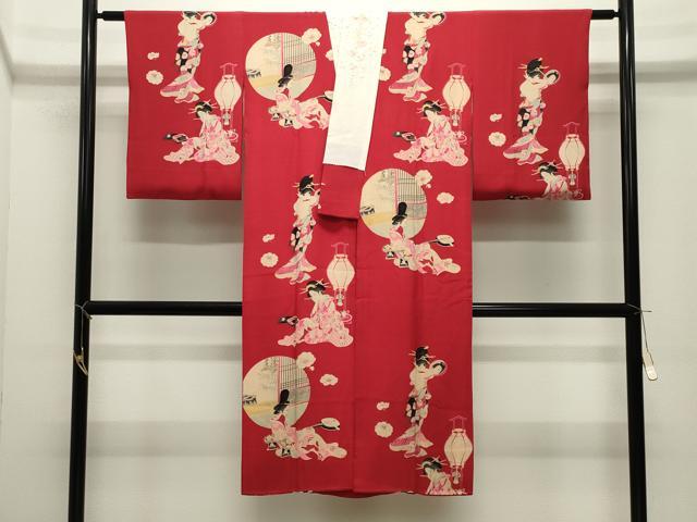 平和屋着物●アンティーク 大正ロマン 長襦袢 袷 人物文 半衿刺繍 正絹 逸品 CABK2349gh