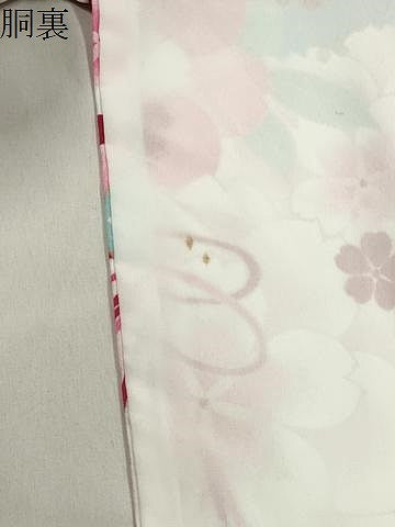 平和屋着物●小振袖 二尺袖 檜扇花文 金彩 洗える着物 CABK2352gh