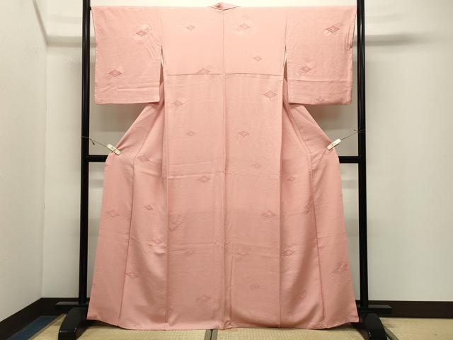 平和屋着物●上質な色無地 流水菱地紋 珊瑚色 正絹 逸品 CABK2360gh