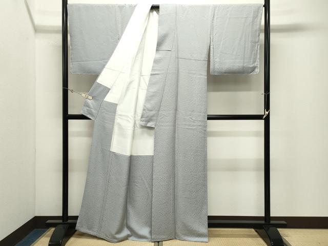 平和屋着物●上質な色無地 吉祥地紋 灰青色 正絹 逸品 未使用 CABK2378gh