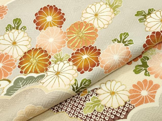 平和屋着物●訪問着 駒刺繍 雲重ね花文 金彩 正絹 逸品 CABK2381gh