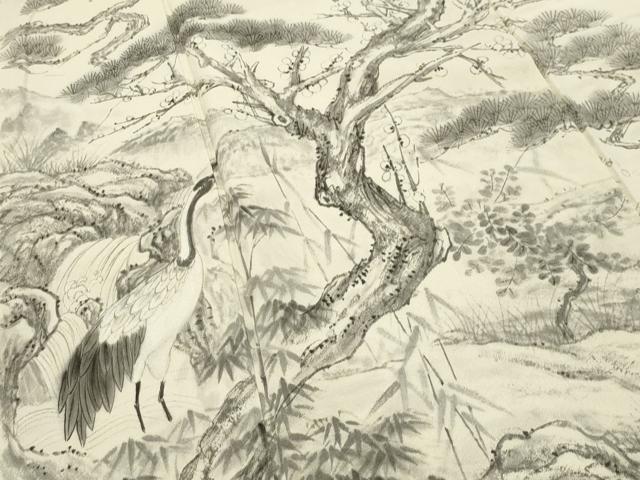 平和屋着物●十日町 名門 滝泰謹製 訪問着 手描き 鶴 鴛鴦 松梅文 正絹 逸品 CABK2433gh