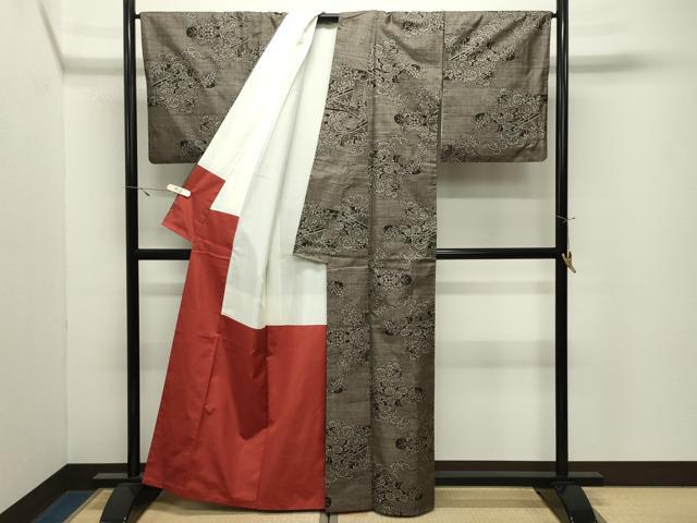 平和屋着物●本場大島紬 割り込み絣 草花文 正絹 逸品 CABK2444gh