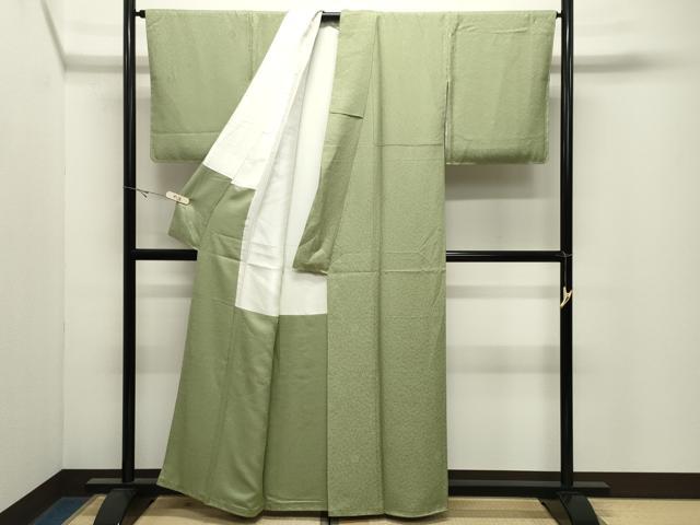 平和屋着物●上質な色無地 舞菊地紋 抹茶色 正絹 逸品 未使用 CABK2455gh