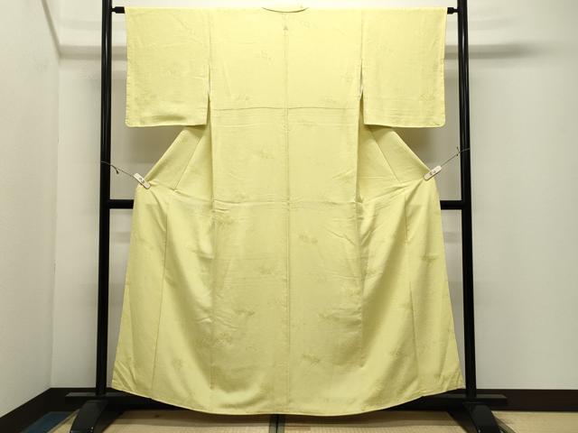 平和屋着物●上質な色無地 流水地紋 淡黄色 正絹 逸品 未使用 CABK2477gh