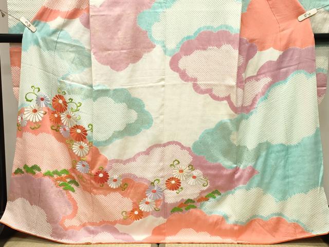 平和屋着物●豪華振袖 駒刺繍 絞り 雲重ね花唐草文 金彩 正絹 逸品 CABK2493gh