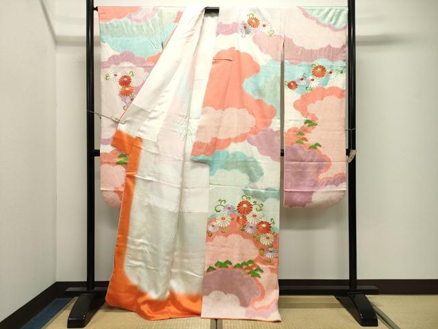 平和屋着物●豪華振袖 駒刺繍 絞り 雲重ね花唐草文 金彩 正絹 逸品 CABK2493gh