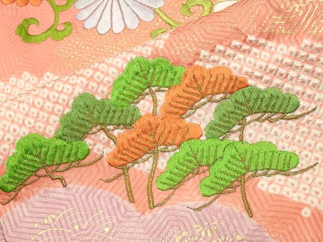 平和屋着物●豪華振袖 駒刺繍 絞り 雲重ね花唐草文 金彩 正絹 逸品 CABK2493gh